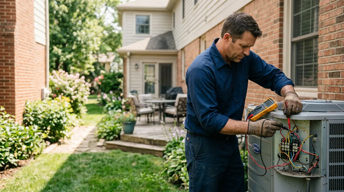 HVAC technician working in a home in Ohio